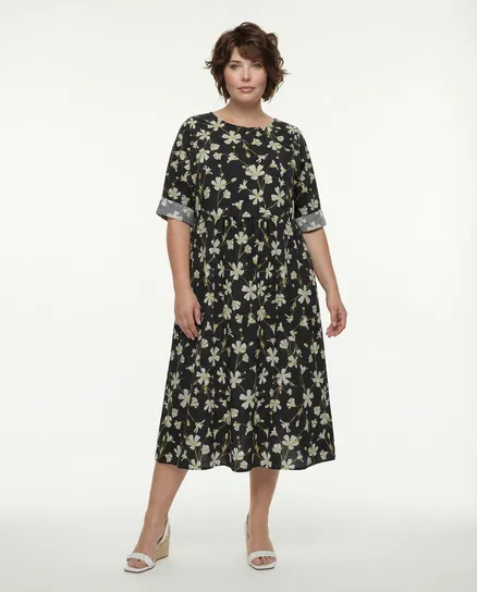 Baumwollkleid Floral in schwarz von Wendy