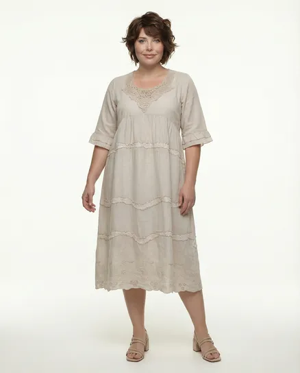 Baumwollkleid Lochstickerei in beige von Manga