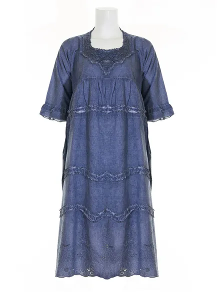 Baumwollkleid Lochstickerei in blau von Manga
