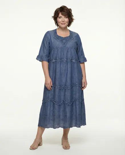 Baumwollkleid Lochstickerei in blau von Manga