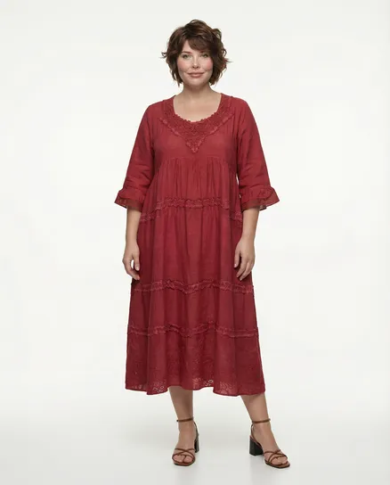 Baumwollkleid Lochstickerei in rot von Manga
