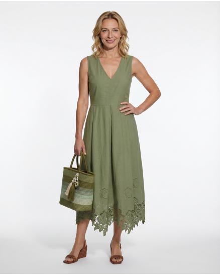 Baumwollkleid mit Spitze in khaki von fashion made in italy