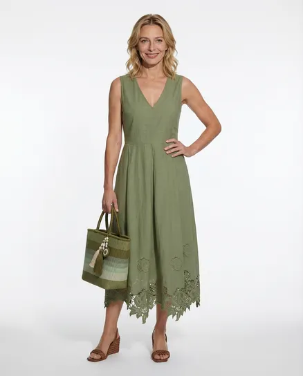 Baumwollkleid mit Spitze in khaki von fashion made in italy