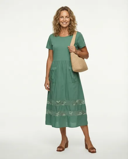 Baumwollkleid mit Spitze in petrol von Made in Italy