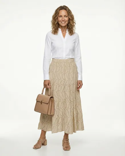 Baumwollrock mit Lochstickerei in beige von Made in Italy