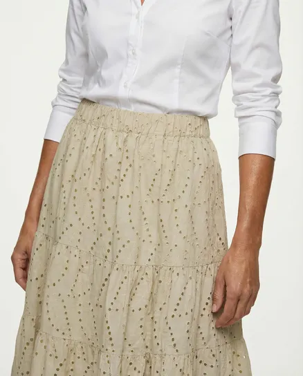 Baumwollrock mit Lochstickerei in beige von Made in Italy