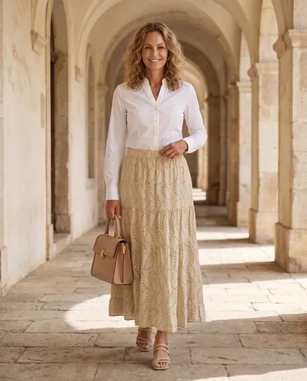 Baumwollrock mit Lochstickerei in beige von Made in Italy