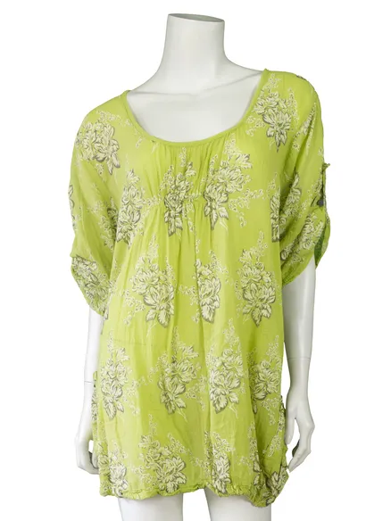 Baumwolltunika floral in limette von Made in Italy