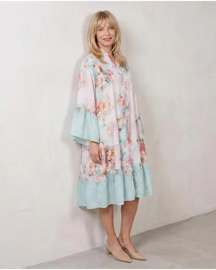 Blumenkleid mit Volants in mint-rose von Sarah