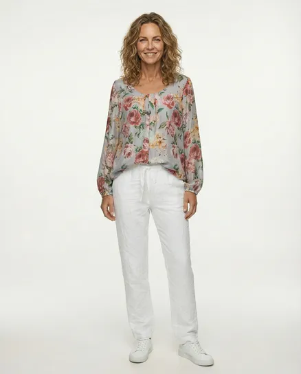 Bluse Floral mit Seide in grau von Made in Italy