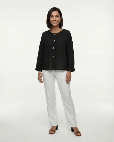 Bluse Leinen in schwarz von Made in Italy