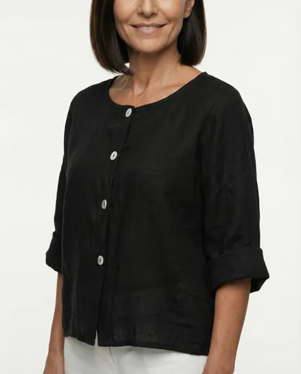 Bluse Leinen in schwarz von Made in Italy