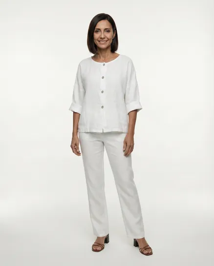 Bluse Leinen in wei� von Made in Italy