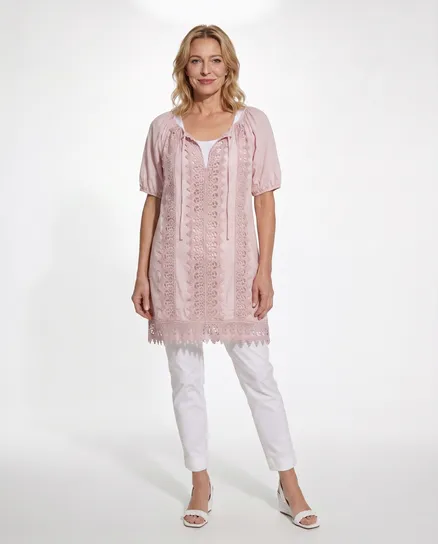 Bluse mit H�kelspitze in rosa von Montan