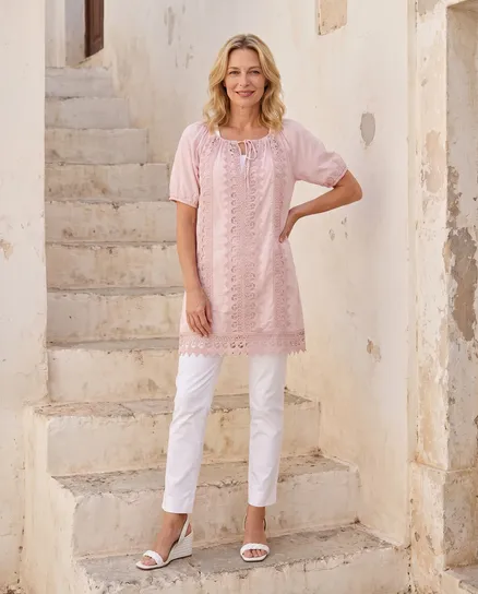 Bluse mit H�kelspitze in rosa von Montan