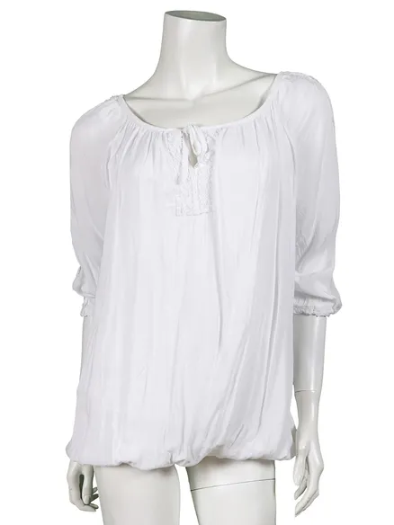 Bluse mit Spitze in wei� von fashion made in italy