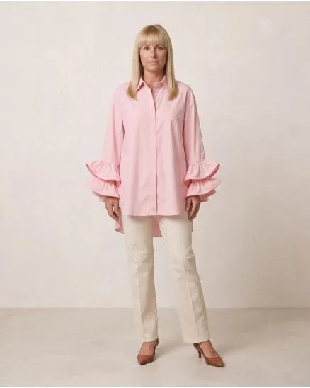 Bluse mit Volant�rmel in rosa von Made in Italy
