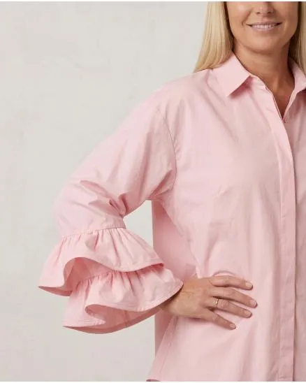 Bluse mit Volant�rmel in rosa von Made in Italy