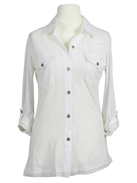 Bluse Baumwolle in wei� von Shulamite made in Italy