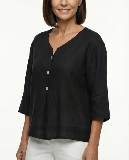 Blusenshirt Leinen in schwarz von Made in Italy
