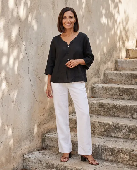 Blusenshirt Leinen in schwarz von Made in Italy