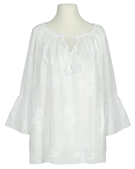 Blusenshirt mit Lochstickerei in wei� von Made in Italy