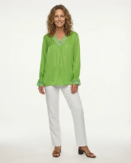 Blusenshirt mit Spitze in apfelgr�n von Made in Italy