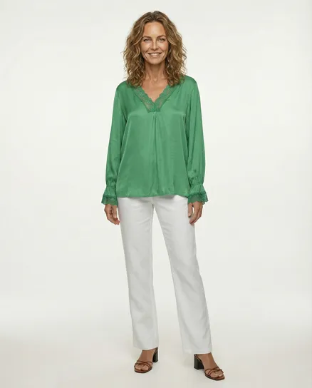 Blusenshirt mit Spitze in gr�n von Made in Italy