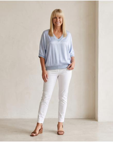 Blusenshirt Satin in hellblau von Made in Italy