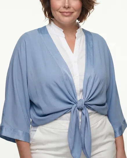Bolero Jacke Blusenstil in blau von H. Trend
