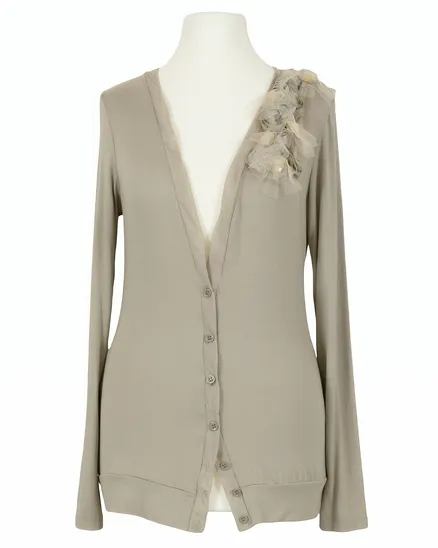 Cardigan mit Bl�te in beige von Fashion Elle