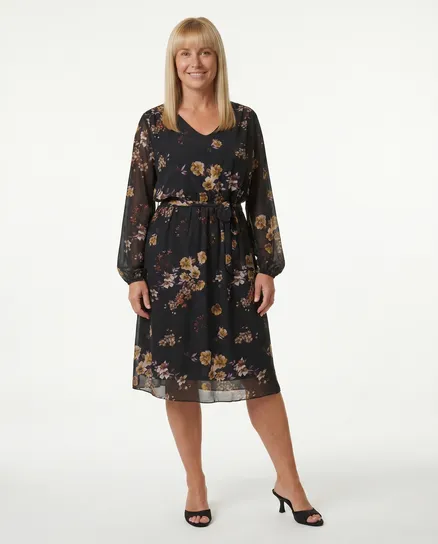Chiffon Bl�tenkleid in schwarz von Made in Italy