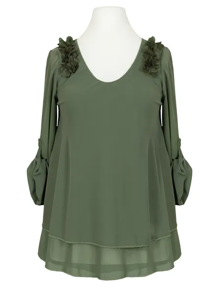 Chiffon Bluse Lagenlook in oliv von New Collection