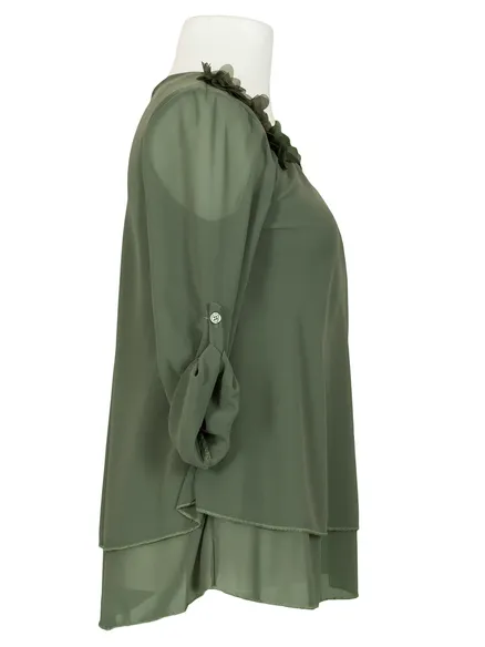 Chiffon Bluse Lagenlook in oliv von New Collection