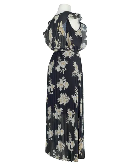 Chiffon Maxikleid mit Plissee in schwarz von Made in Italy