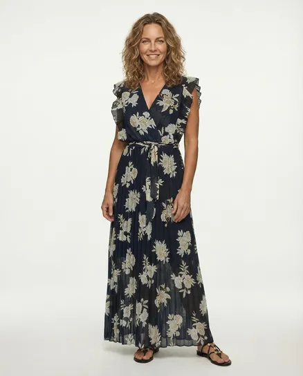 Chiffon Maxikleid mit Plissee in schwarz von Made in Italy