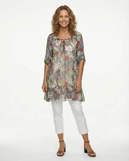 Chiffon Tunika floral in grau von A. de Zarina
