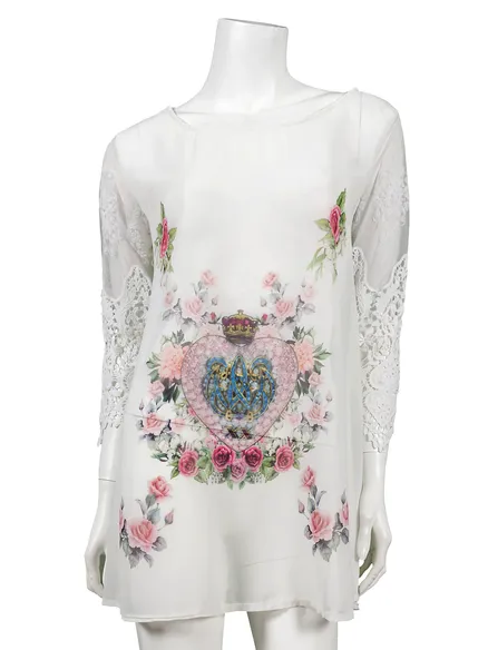 Chiffon Shirt mit Print in wei� von ever new fashion