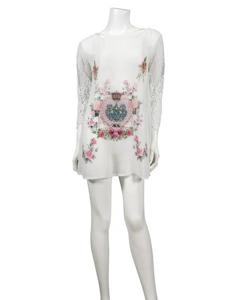 Chiffon Shirt mit Print in wei� von ever new fashion
