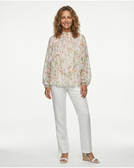 Florale Volantbluse in beige von Italia Moda