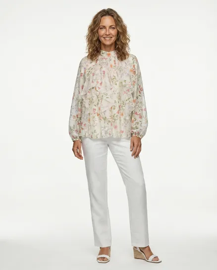 Florale Volantbluse in beige von Italia Moda