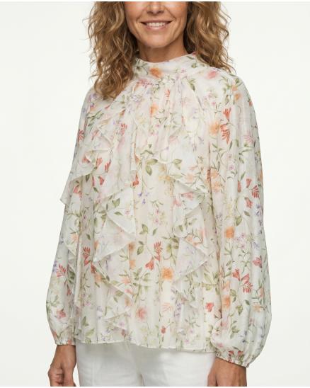 Florale Volantbluse in beige von Italia Moda