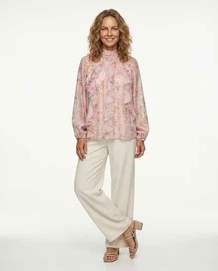 Florale Volantbluse in rosa von Italia Moda