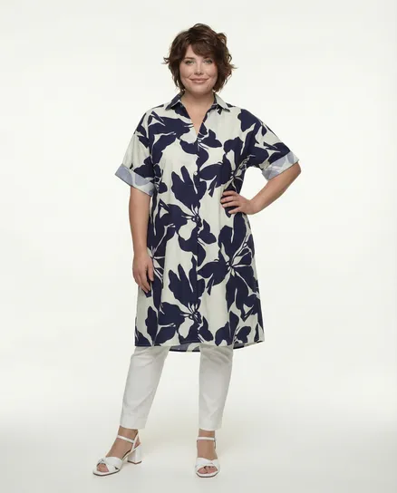 Hemdblusenkleid Floral in blau von New Collection