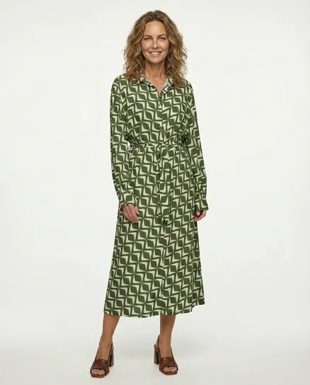 Hemdblusenkleid Print in oliv von Made in Italy