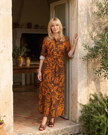 Hemdblusenkleid Print in rostbraun von Made in Italy