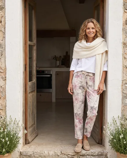 Hose Floral in beige von Made in Italy