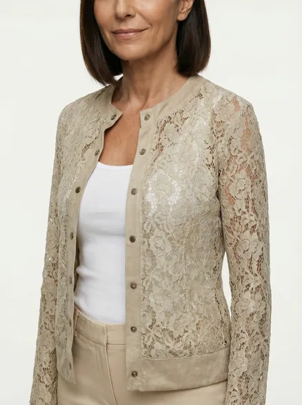 Jacke mit Spitze in beige von Made in Italy