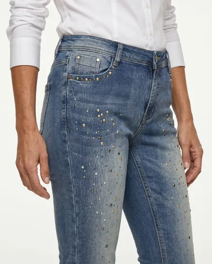 Jeans mit Schmucksteinen in blau von mychristy