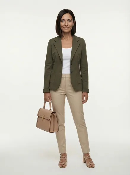 Jersey Blazer tailliert in khaki von fashion made in italy